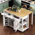 JVNOXK 47-inch Storage Shelf with Outlet Kitchen Island, Extendable Dining Table with Rubberwood Veneer, 2 Drawers and 2 Cabinets, White