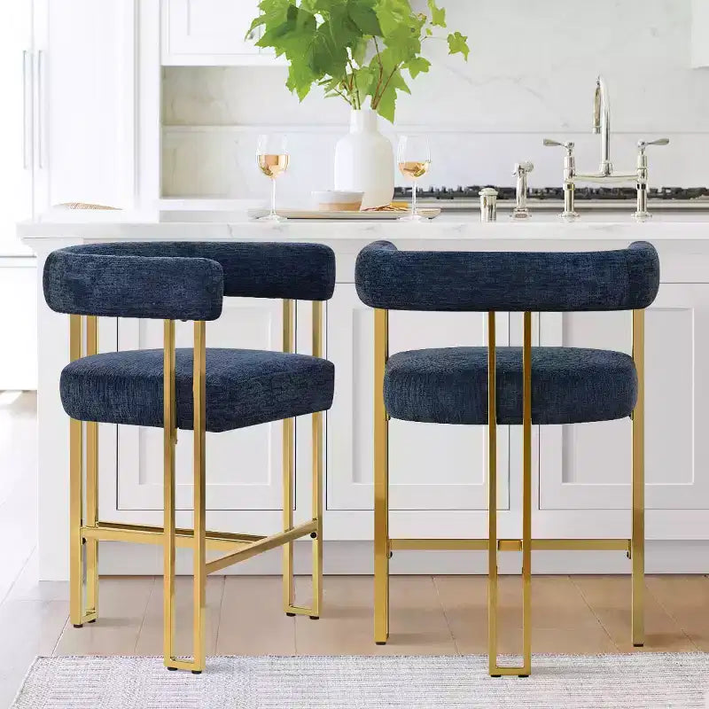 Modern Chenille Upholstered Counter Height Stools with Back, 25 Seat High, Counter Bar Stool Chairs for Kitchen Island or Bar Area-Panipeachy