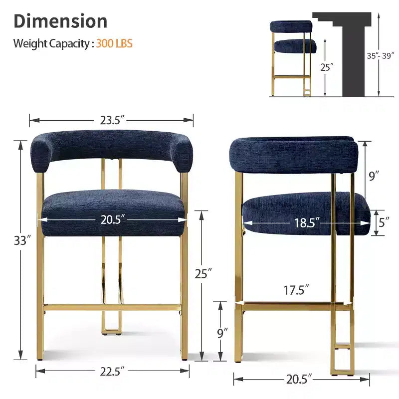 Modern Chenille Upholstered Counter Height Stools with Back, 25 Seat High, Counter Bar Stool Chairs for Kitchen Island or Bar Area-Panipeachy