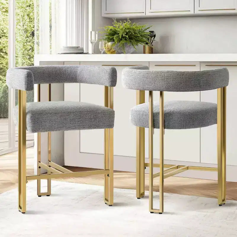 Modern Chenille Upholstered Counter Height Stools with Back, 25 Seat High, Counter Bar Stool Chairs for Kitchen Island or Bar Area-Panipeachy