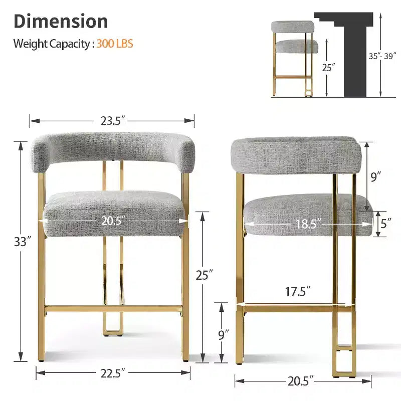 Modern Chenille Upholstered Counter Height Stools with Back, 25 Seat High, Counter Bar Stool Chairs for Kitchen Island or Bar Area-Panipeachy