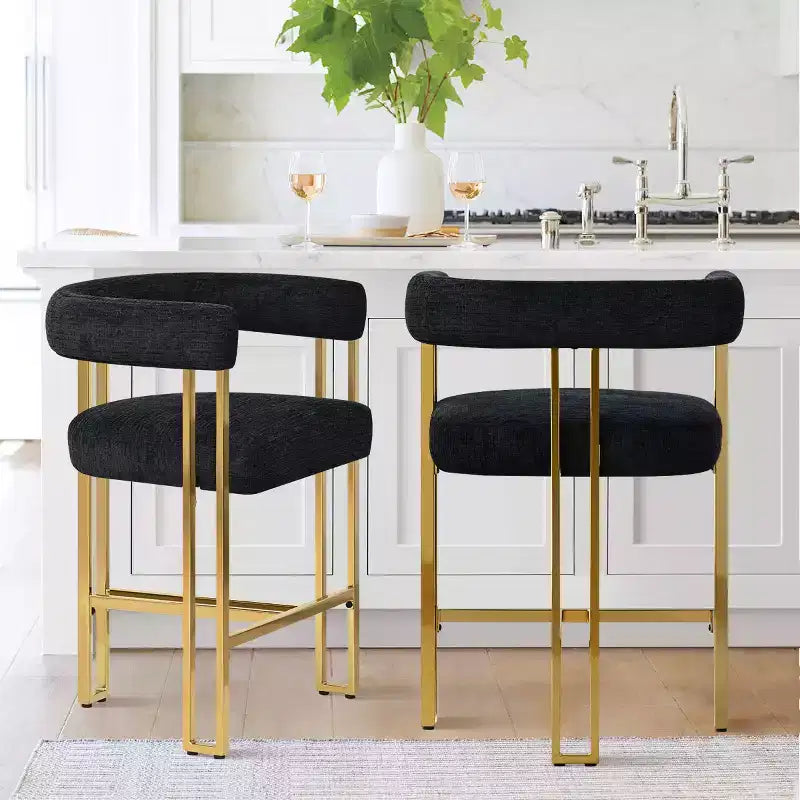 Modern Chenille Upholstered Counter Height Stools with Back, 25 Seat High, Counter Bar Stool Chairs for Kitchen Island or Bar Area-Panipeachy