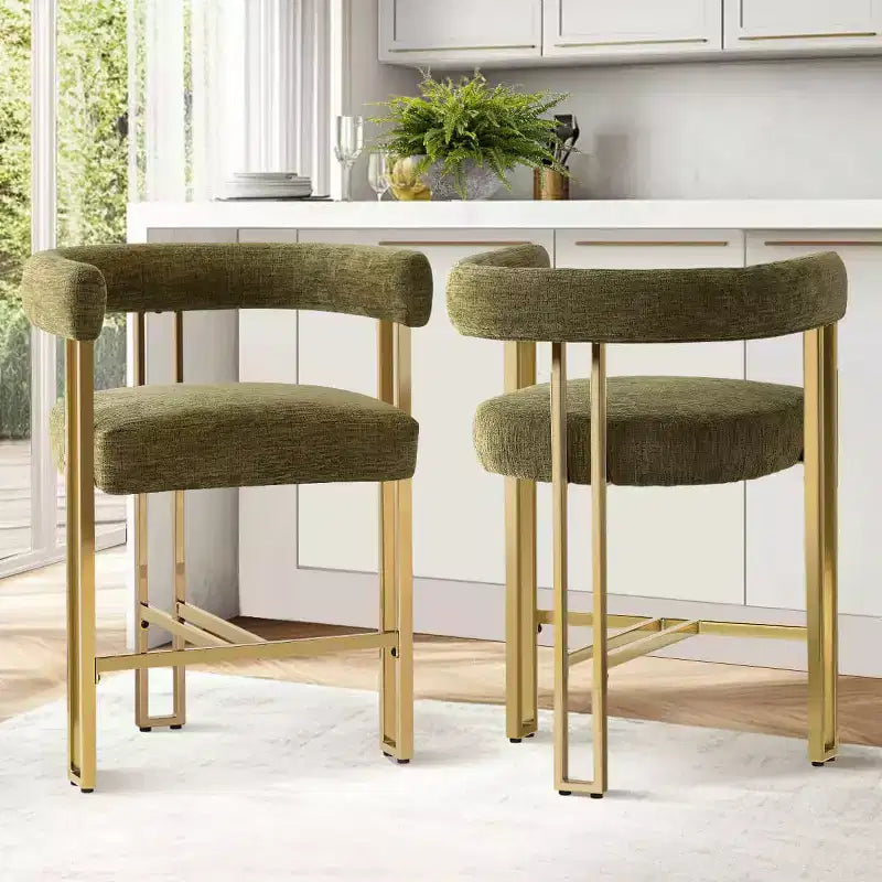Modern Chenille Upholstered Counter Height Stools with Back, 25 Seat High, Counter Bar Stool Chairs for Kitchen Island or Bar Area-Panipeachy