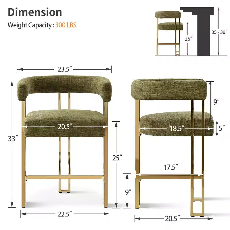 Modern Chenille Upholstered Counter Height Stools with Back, 25 Seat High, Counter Bar Stool Chairs for Kitchen Island or Bar Area-Panipeachy