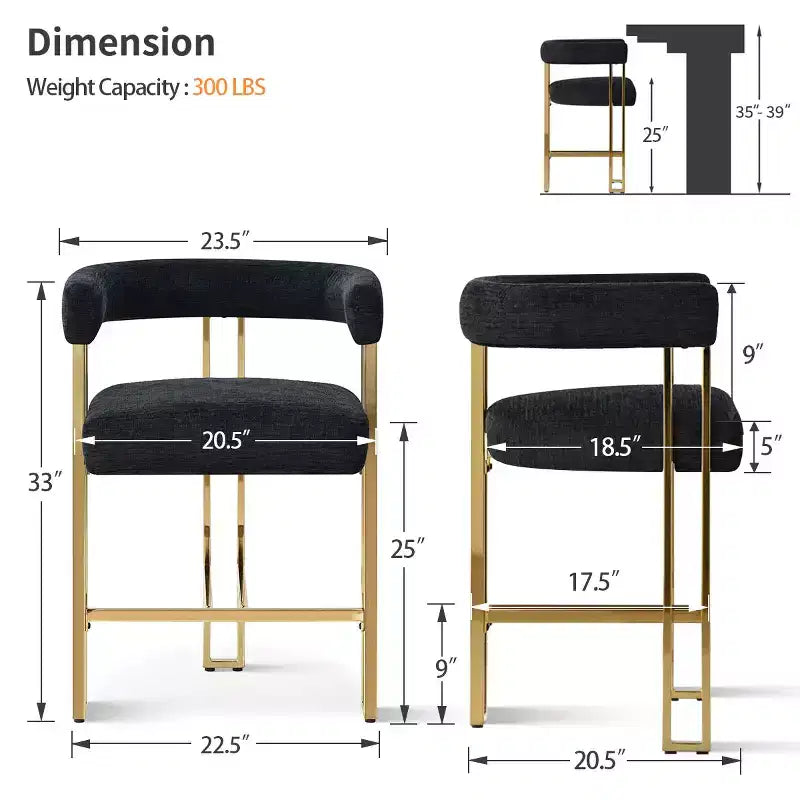 Modern Chenille Upholstered Counter Height Stools with Back, 25 Seat High, Counter Bar Stool Chairs for Kitchen Island or Bar Area-Panipeachy