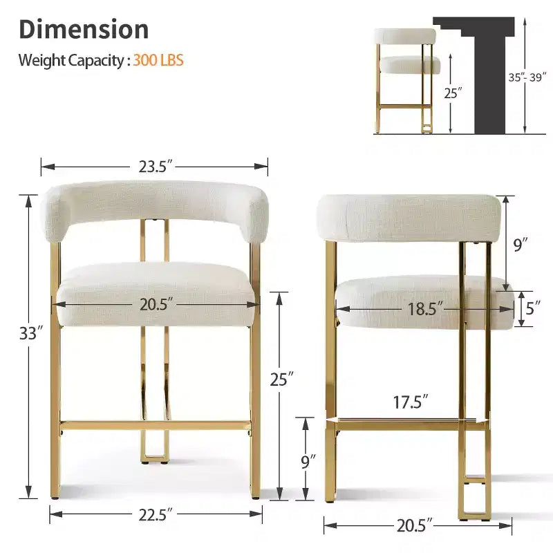 Modern Chenille Upholstered Counter Height Stools with Back, 25 Seat High, Counter Bar Stool Chairs for Kitchen Island or Bar Area-Panipeachy