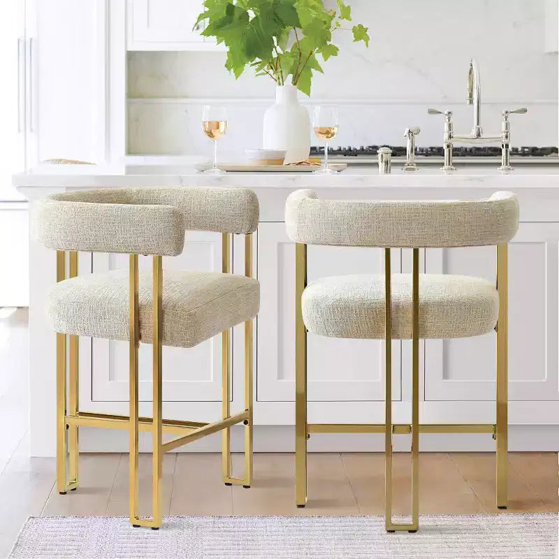 Modern Chenille Upholstered Counter Height Stools with Back, 25 Seat High, Counter Bar Stool Chairs for Kitchen Island or Bar Area-Panipeachy