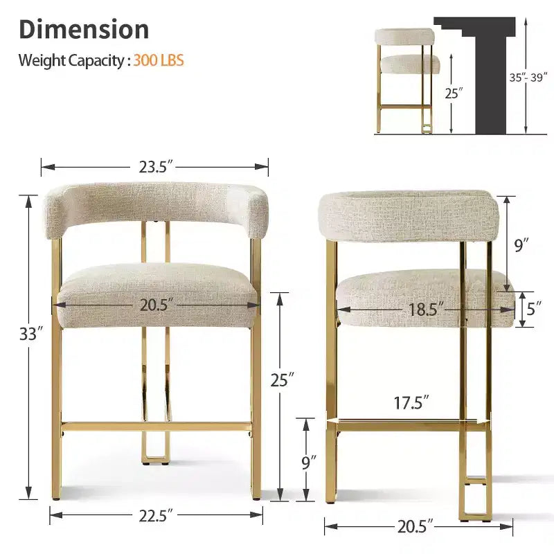 Modern Chenille Upholstered Counter Height Stools with Back, 25 Seat High, Counter Bar Stool Chairs for Kitchen Island or Bar Area-Panipeachy