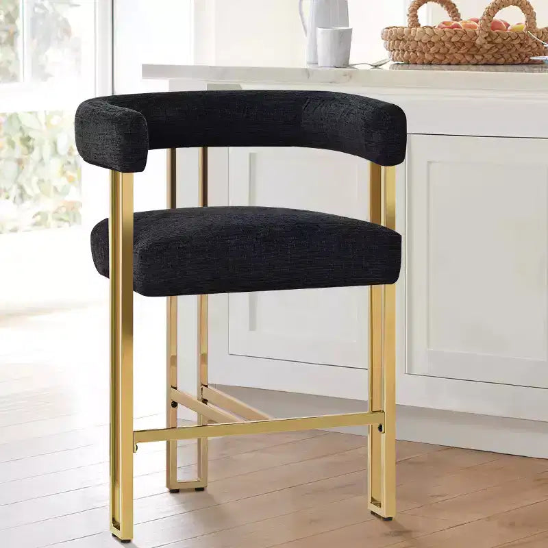 Modern Chenille Upholstered Counter Height Stools with Back, 25 Seat High, Counter Bar Stool Chairs for Kitchen Island or Bar Area-Panipeachy