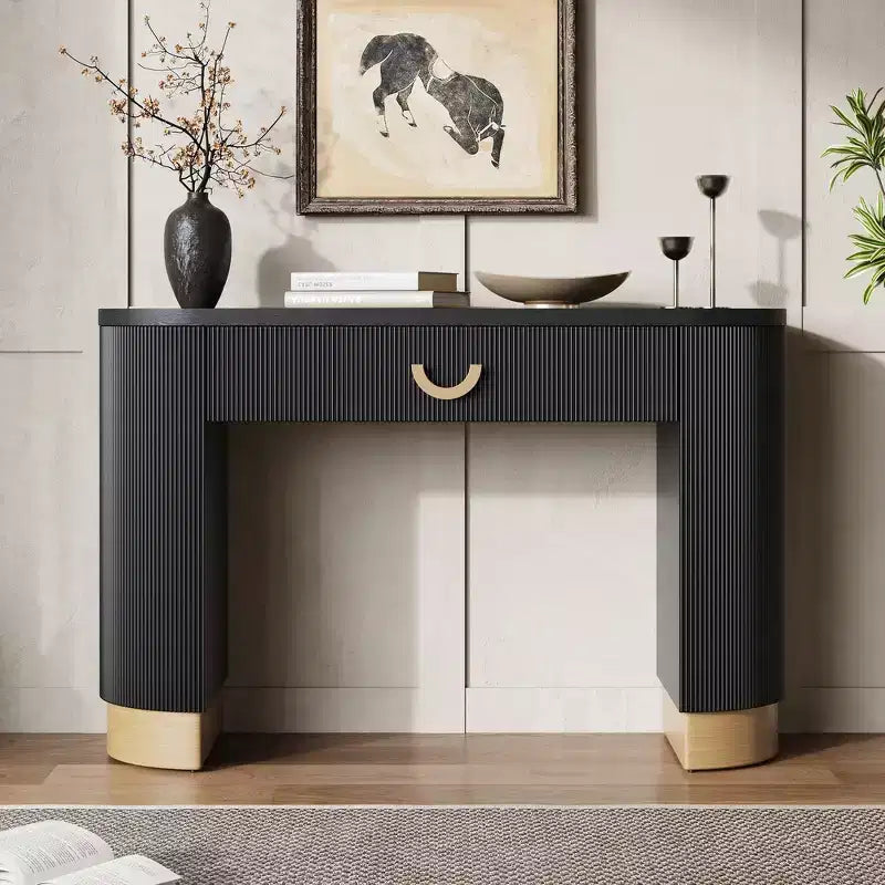 Whisen Elegant Entryway Console Table, Modern Hallway Table, Slim Sofa Table with Open Shelf & Elegant Wood Grain