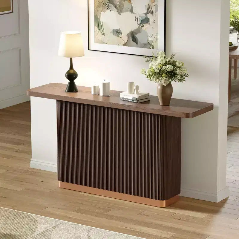 Whisen Elegant Entryway Console Table, Modern Hallway Table, Slim Sofa Table with Open Shelf & Elegant Wood Grain