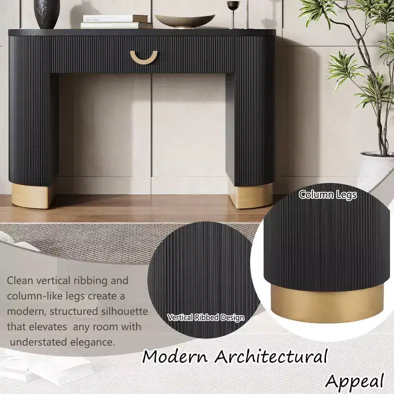Whisen Elegant Entryway Console Table, Modern Hallway Table, Slim Sofa Table with Open Shelf & Elegant Wood Grain