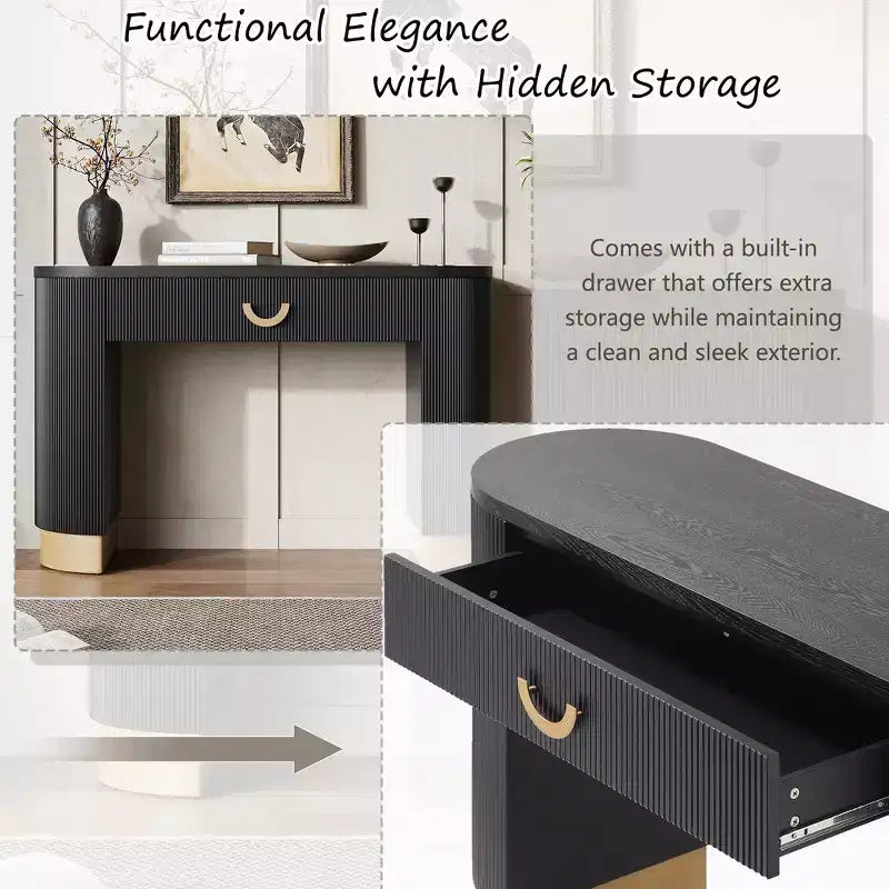 Whisen Elegant Entryway Console Table, Modern Hallway Table, Slim Sofa Table with Open Shelf & Elegant Wood Grain