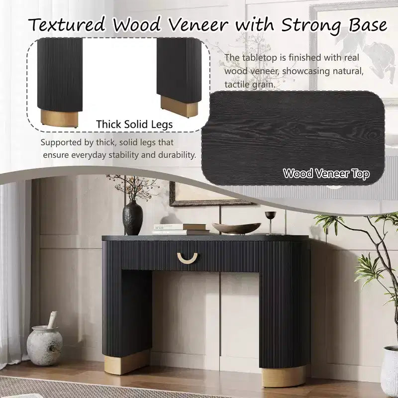 Whisen Elegant Entryway Console Table, Modern Hallway Table, Slim Sofa Table with Open Shelf & Elegant Wood Grain