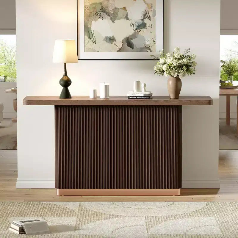 Whisen Elegant Entryway Console Table, Modern Hallway Table, Slim Sofa Table with Open Shelf & Elegant Wood Grain