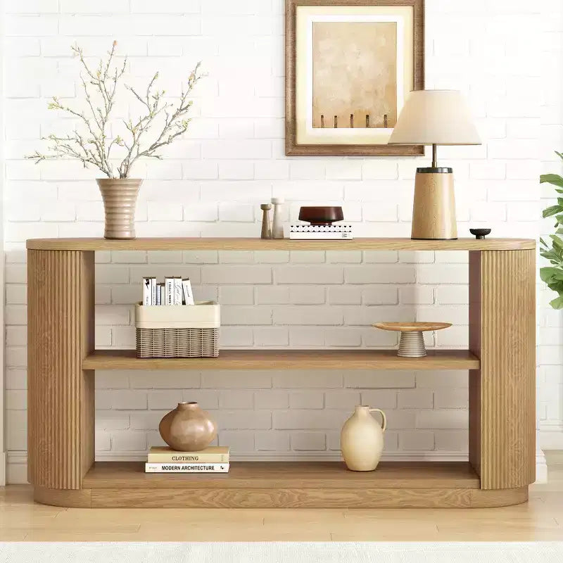 Whisen Elegant Entryway Console Table, Modern Hallway Table, Slim Sofa Table with Open Shelf & Elegant Wood Grain