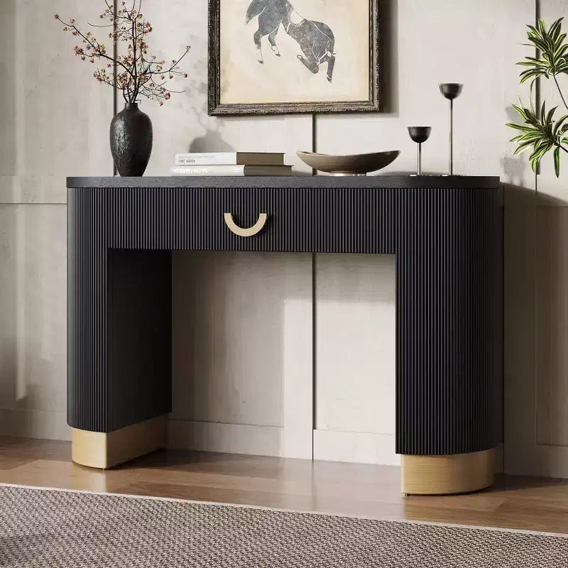 Whisen Elegant Entryway Console Table, Modern Hallway Table, Slim Sofa Table with Open Shelf & Elegant Wood Grain