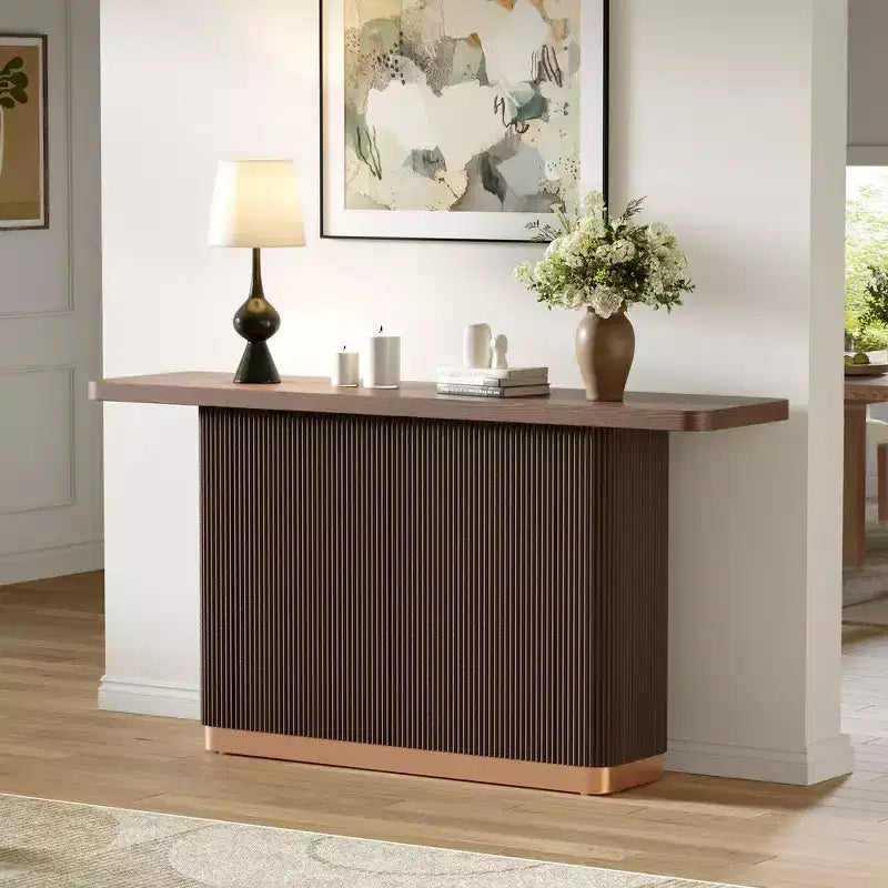 Whisen Elegant Entryway Console Table, Modern Hallway Table, Slim Sofa Table with Open Shelf & Elegant Wood Grain
