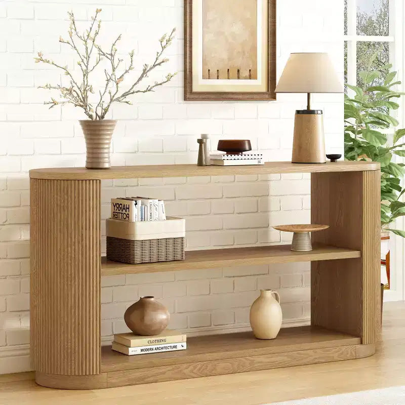 Whisen Elegant Entryway Console Table, Modern Hallway Table, Slim Sofa Table with Open Shelf & Elegant Wood Grain
