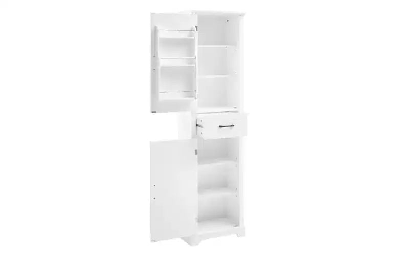 JVNOXK Freestanding tall bathroom storage cabinet, Double-door design with adjustable shelves, Door-mounted shelf configuration, White
