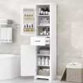 JVNOXK Freestanding tall bathroom storage cabinet, Double-door design with adjustable shelves, Door-mounted shelf configuration, White