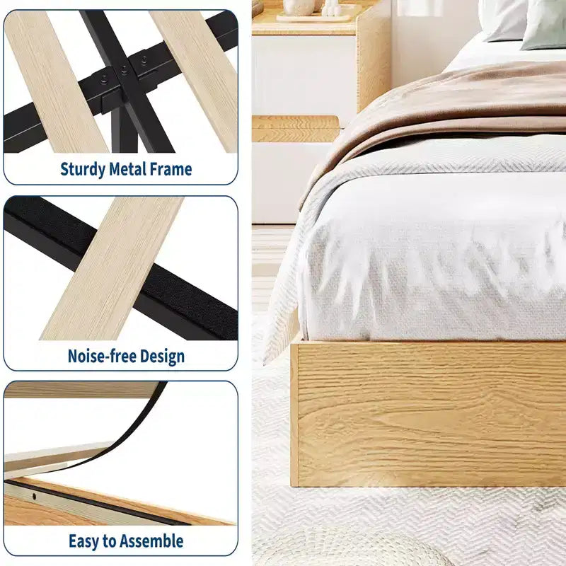 Wood Platform Bed Frame,Twin XL Size with Sturdy Slats, Modern Space-Saving Floor-Standing Design, No Box Spring & Easy Assembly