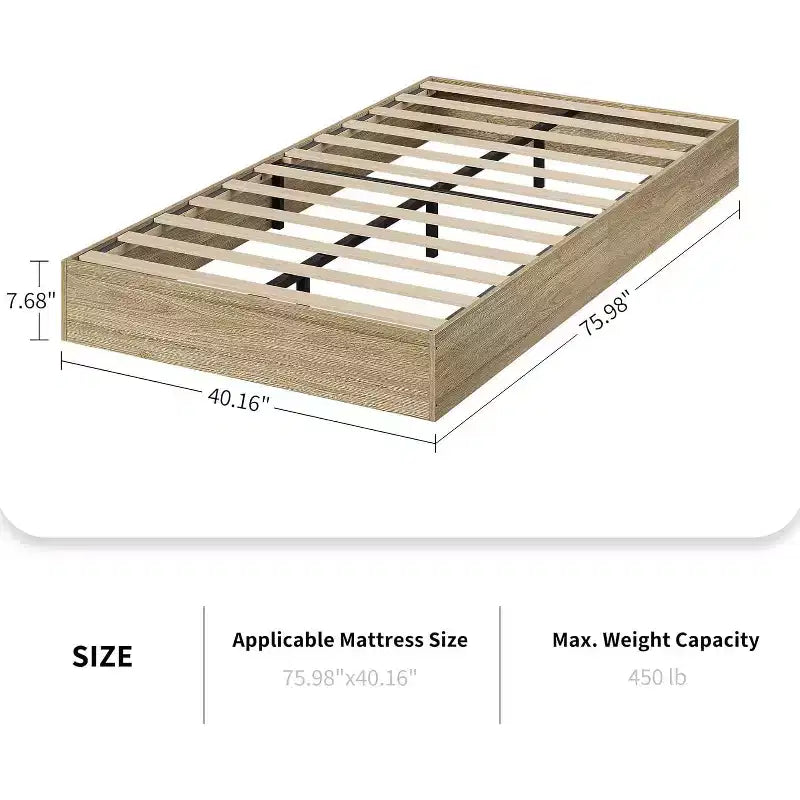 Wood Platform Bed Frame,Twin XL Size with Sturdy Slats, Modern Space-Saving Floor-Standing Design, No Box Spring & Easy Assembly