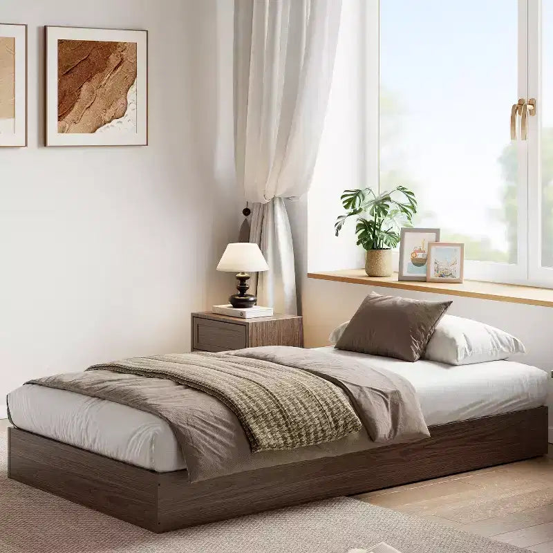 Wood Platform Bed Frame,Twin XL Size with Sturdy Slats, Modern Space-Saving Floor-Standing Design, No Box Spring & Easy Assembly