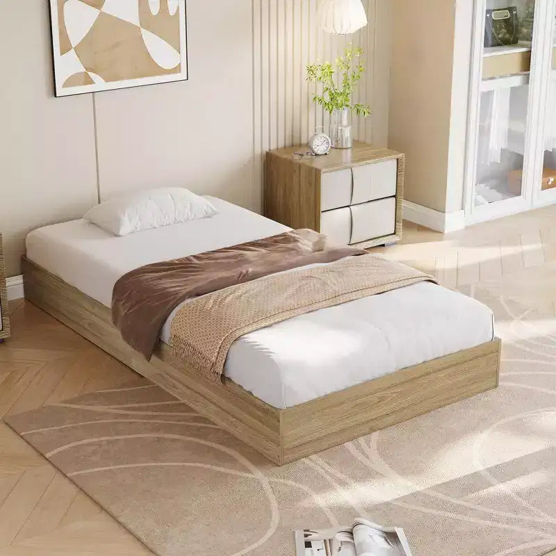 Wood Platform Bed Frame,Twin XL Size with Sturdy Slats, Modern Space-Saving Floor-Standing Design, No Box Spring & Easy Assembly