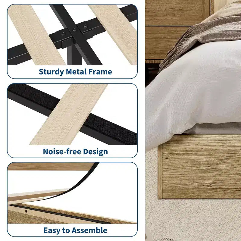 Wood Platform Bed Frame,Twin XL Size with Sturdy Slats, Modern Space-Saving Floor-Standing Design, No Box Spring & Easy Assembly