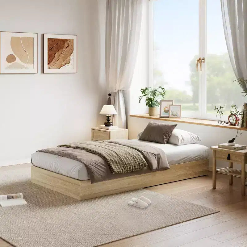 Wood Platform Bed Frame,Twin XL Size with Sturdy Slats, Modern Space-Saving Floor-Standing Design, No Box Spring & Easy Assembly