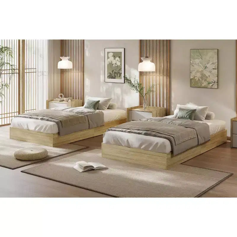 Wood Platform Bed Frame,Twin XL Size with Sturdy Slats, Modern Space-Saving Floor-Standing Design, No Box Spring & Easy Assembly