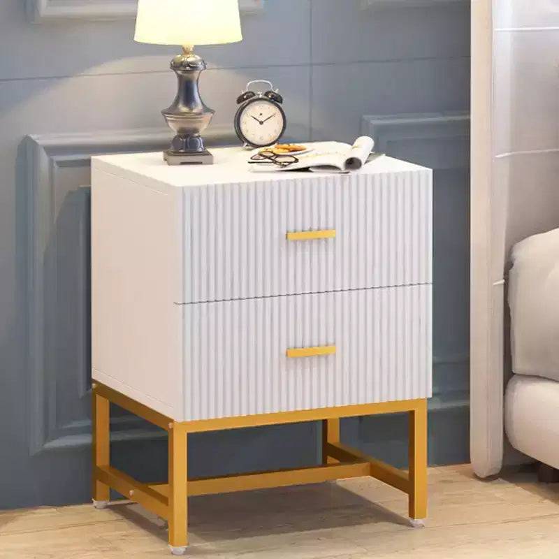 Lantine 2-Drawer Nightstand Set of 2, Modern Fluted Bed Side Table with Storage, Wood End Accent Table for Bedroom, Living Room, Small Spaces, White