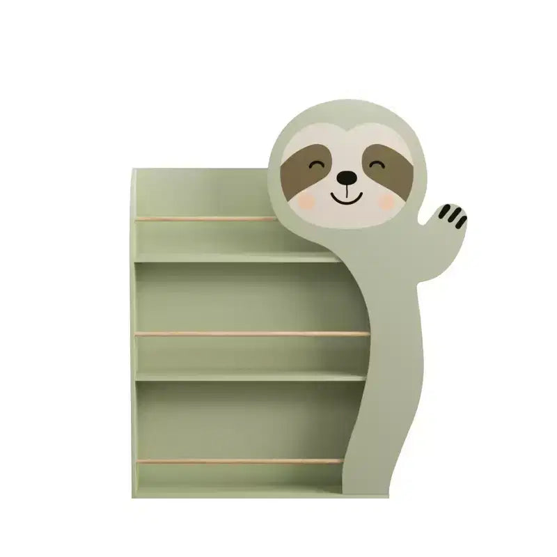Sloth Kids Bookshelf, 3-Tier Front-Facing Toddler Book Display Rack, Cute Animal Nursery Bookcase with Anti-Tip Kit, Sage Green