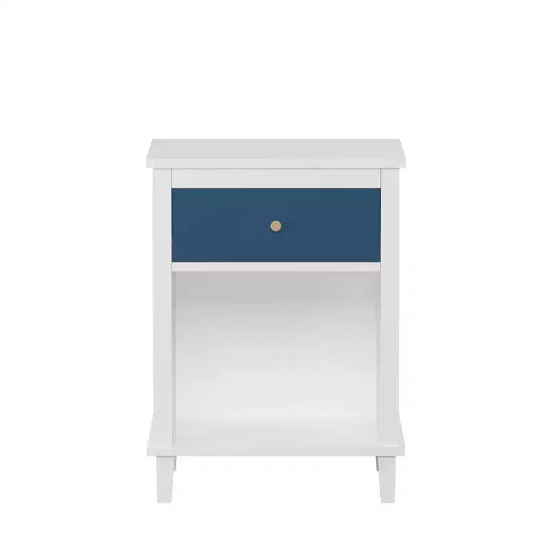 26.77''H Wooden Nightstand with One Drawer One Shelf for Kids, Adults, Navy+Golden handle