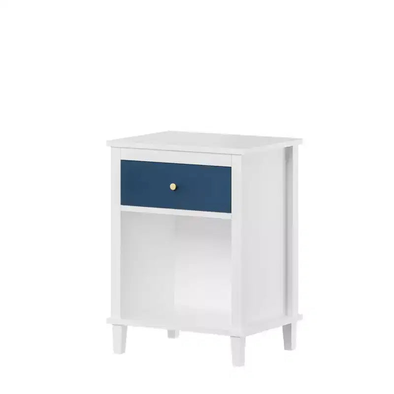 26.77''H Wooden Nightstand with One Drawer One Shelf for Kids, Adults, Navy+Golden handle