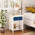 26.77''H Wooden Nightstand with One Drawer One Shelf for Kids, Adults, Navy+Golden handle