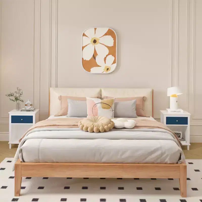26.77''H Wooden Nightstand with One Drawer One Shelf for Kids, Adults, Navy+Golden handle