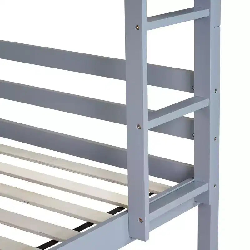 Detachable Bunk Bed Twin over Twin with Shelves Headboard for Kids Teens, Wood Bunk Bed Frame with Ladder and Guardrails, Separate into 2 Twin Beds