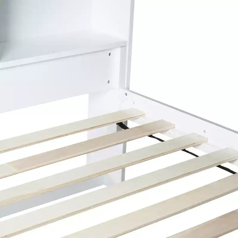 Detachable Bunk Bed Twin over Twin with Shelves Headboard for Kids Teens, Wood Bunk Bed Frame with Ladder and Guardrails, Separate into 2 Twin Beds