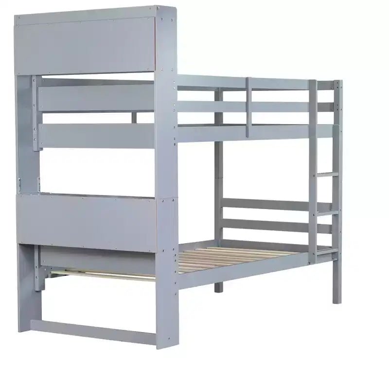 Detachable Bunk Bed Twin over Twin with Shelves Headboard for Kids Teens, Wood Bunk Bed Frame with Ladder and Guardrails, Separate into 2 Twin Beds