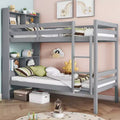 Detachable Bunk Bed Twin over Twin with Shelves Headboard for Kids Teens, Wood Bunk Bed Frame with Ladder and Guardrails, Separate into 2 Twin Beds