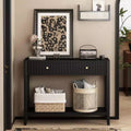 Narrow Console Table with Drawers, 39.4 Black Wood Entryway Sofa Table with Storage Shelf for Hallway or Living Room