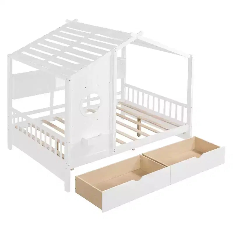 MAYEERTY Full Size House Bed with 2 Drawers Kids Bed with Storage Shelf for Bedroom White
