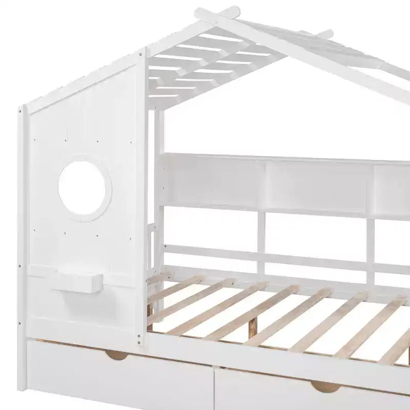MAYEERTY Full Size House Bed with 2 Drawers Kids Bed with Storage Shelf for Bedroom White