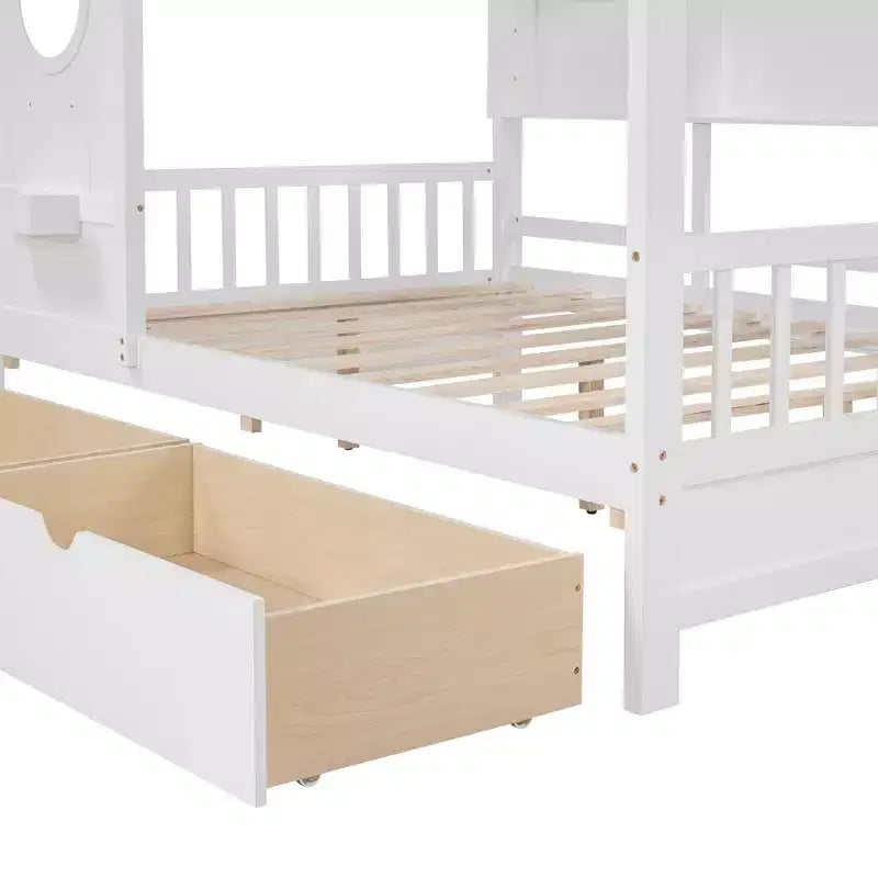 MAYEERTY Full Size House Bed with 2 Drawers Kids Bed with Storage Shelf for Bedroom White