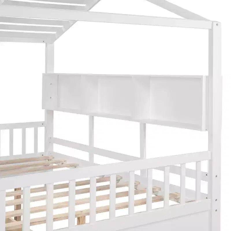 MAYEERTY Full Size House Bed with 2 Drawers Kids Bed with Storage Shelf for Bedroom White