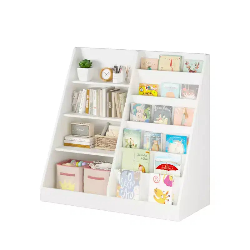 JVNOXK Children's Toy Storage Organizer, Multi-Functional Four-Tier Wooden Bookshelf for Kids, Suitable for Children's Rooms and Playrooms, White