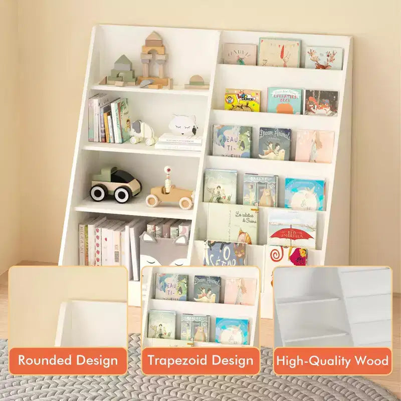 JVNOXK Children's Toy Storage Organizer, Multi-Functional Four-Tier Wooden Bookshelf for Kids, Suitable for Children's Rooms and Playrooms, White