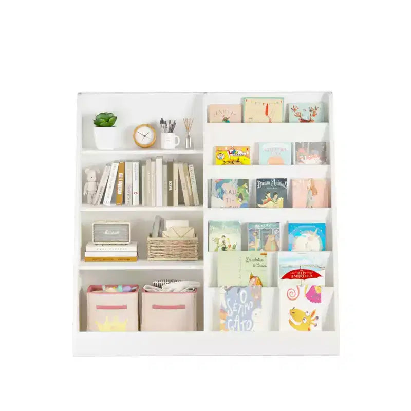 JVNOXK Children's Toy Storage Organizer, Multi-Functional Four-Tier Wooden Bookshelf for Kids, Suitable for Children's Rooms and Playrooms, White